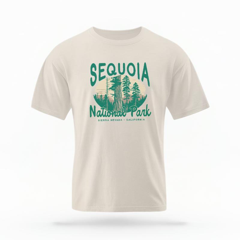 The Ivory Unisex Sequoia National Park T-shirt is set against a Ghost - White Studio background. The Sequoia National Park graphic is in a National Parks style.